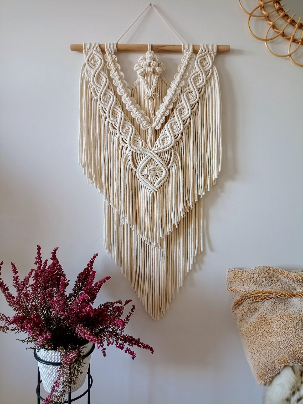 makrama ścienna kremowa, duża