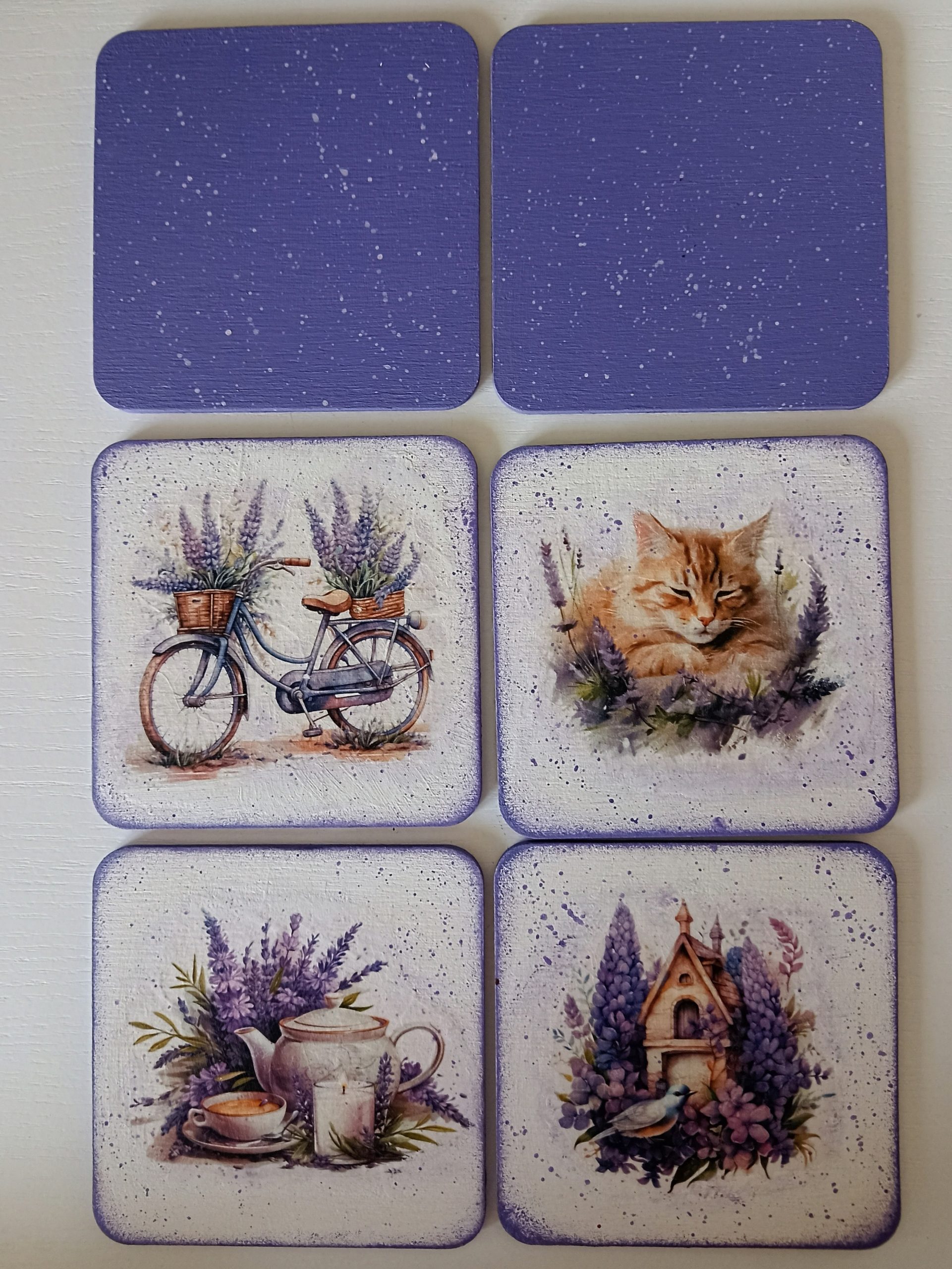 podkładki pod kubki lawendowe, shabby chic, vintage, styl prowansalski, decoupage